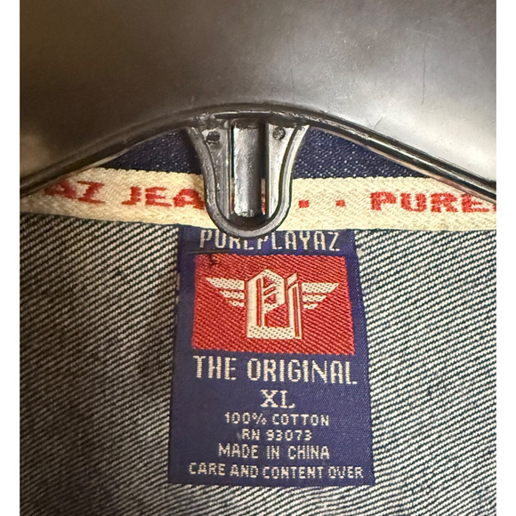 Pure Playaz Denim Jacket Mens Size XL Jean Jacket Pockets Y2K Embroidered - Picture 2 of 6
